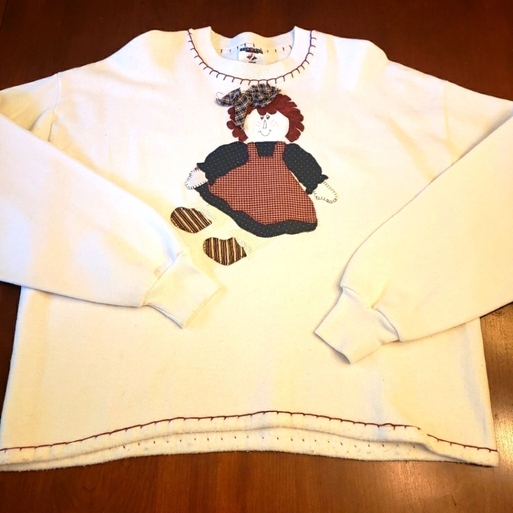 Vintage Handcrafted Oversized Sweatshirt Grandmacore Jerzees Single Stitch L VG
